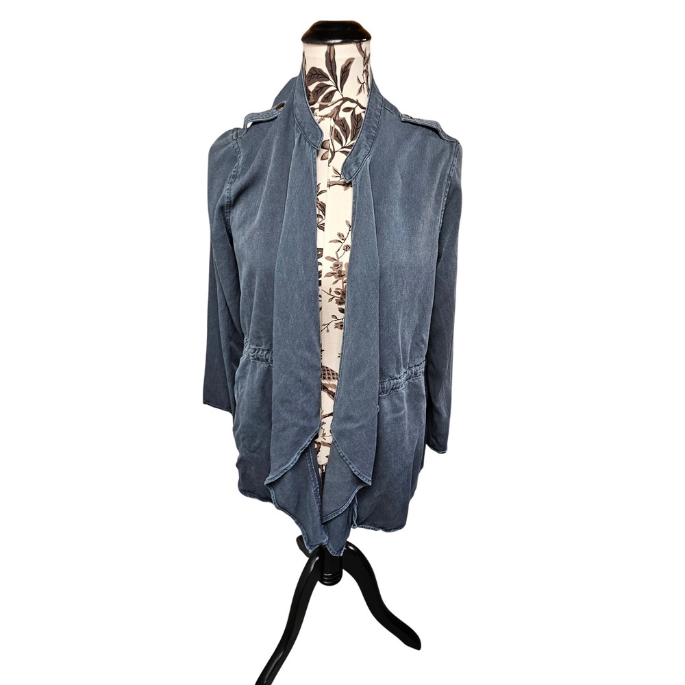 Knox Rose Lightweight Utility Jacket Women L Gray Open Front Drawstring Utility